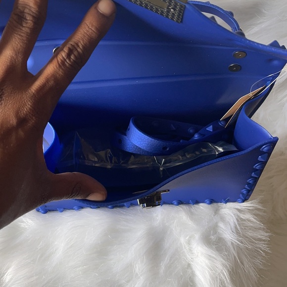 Blue Crystal Studded Clutch Satchel Purse - Picture 7 of 10